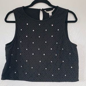 LC Black Lace Crop Top with Rhinestones